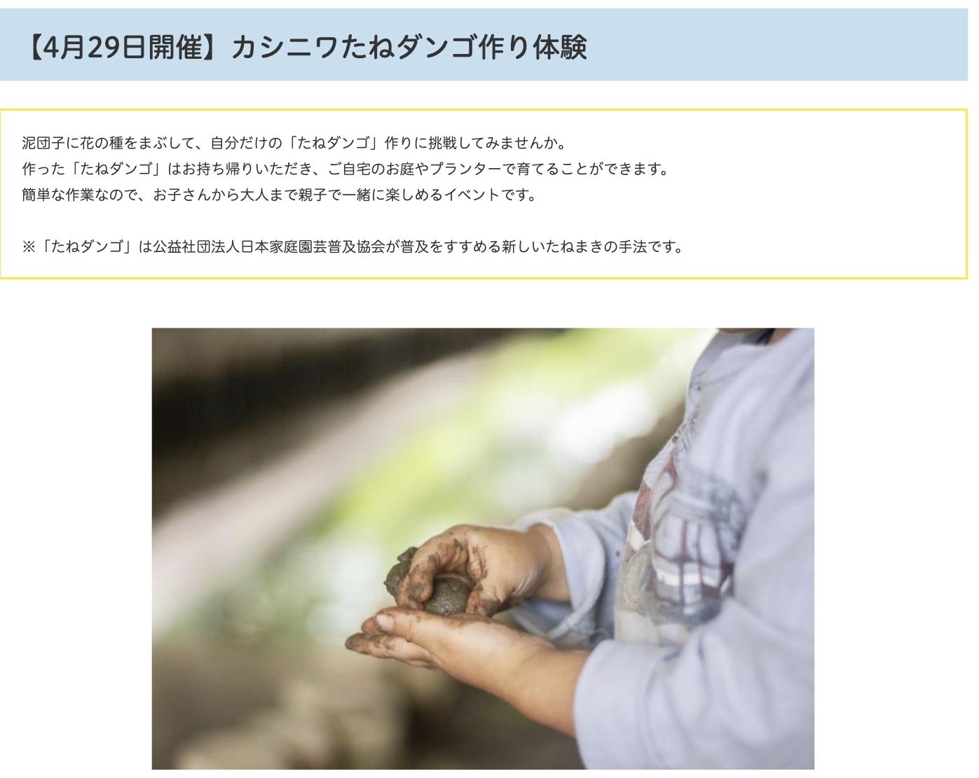 4/29「カシニワ・タネ団子作り体験」