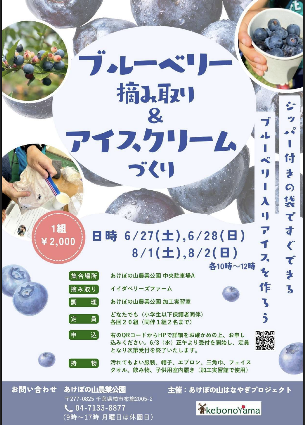 8/1&2「ブルーベリー摘み取り＆アイスクリームづくり」