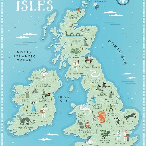 イギリス諸島の神話と伝説の地図