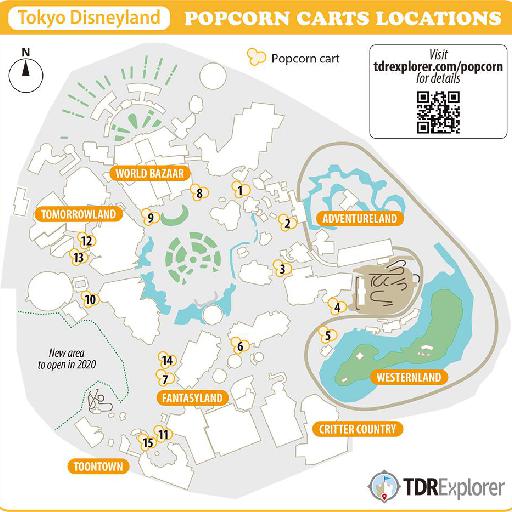 東京ディズニーランドのポップコーンカートの地図
