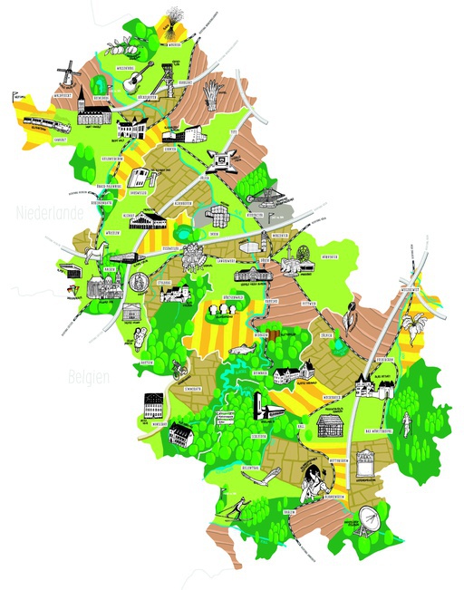 Illustrated tourist map of the Aachen region｜Stroly（ストローリー）