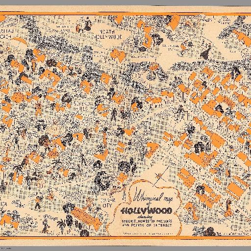 Whimsical map of Hollywood showing Studios, Homes of the Stars and Points
